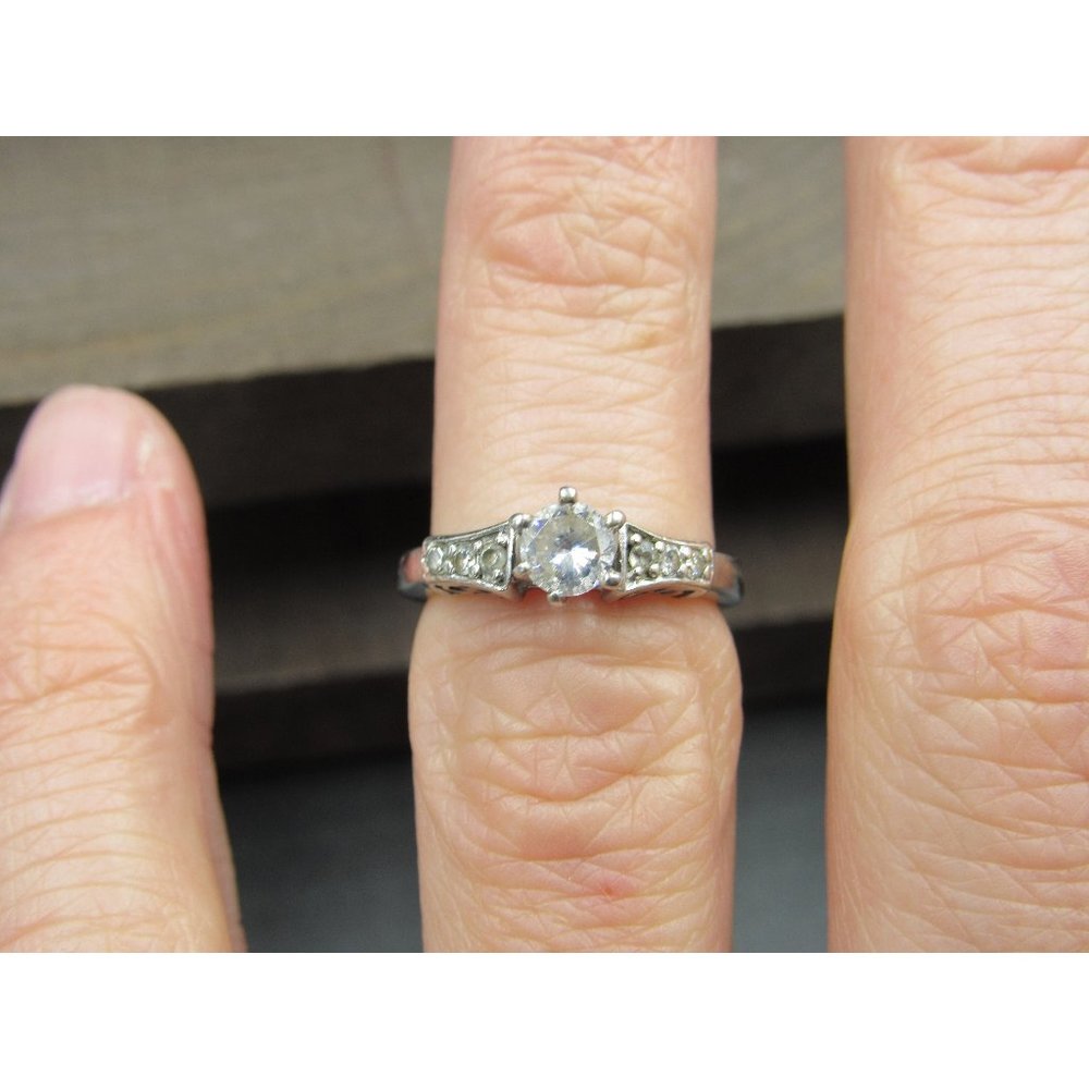 Size 5 Sterling Silver Stylish Design Cubic Zirconia Fancy Band Ring